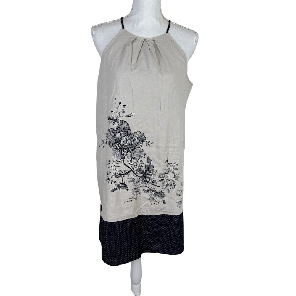 Loft Women Linen Blend Dress Size 8 Floral Coastal Beach Boho Travel Vacation